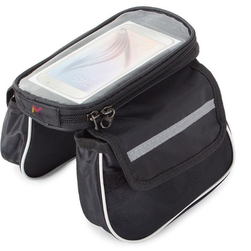 Sport si Outdoor - Ciclism - Accesorii pentru biciclete - Suporturi accesorii biciclete - Geanta de transport cu 3 compartimente si 2 buzunare mici, Rezistenta la Apa, Montare pe cadrul bicicletei, Velcro, Negru - Infinity.ro