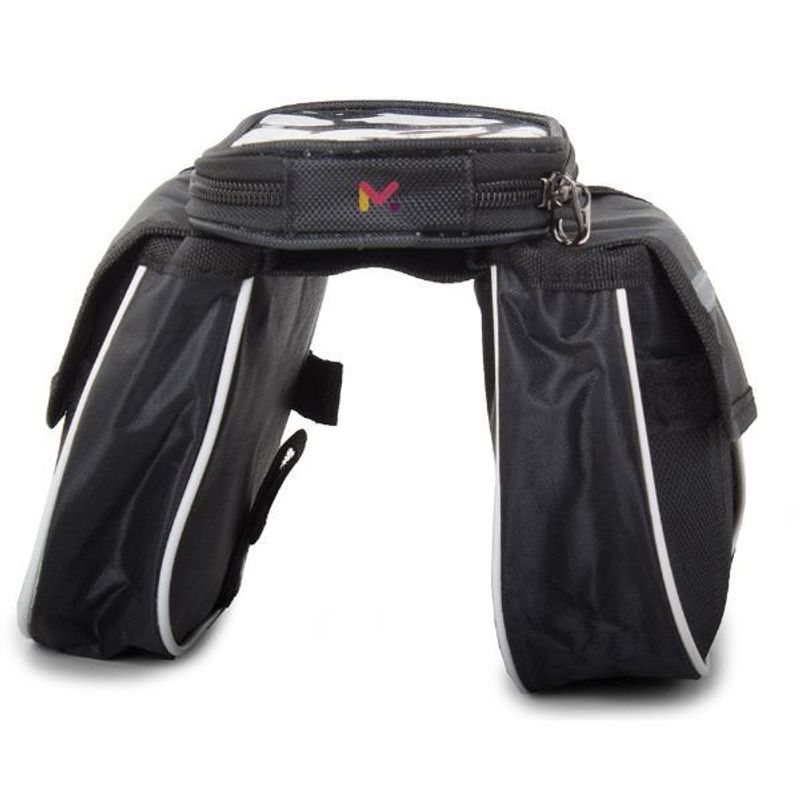 Sport si Outdoor - Ciclism - Accesorii pentru biciclete - Suporturi accesorii biciclete - Geanta de transport cu 3 compartimente si 2 buzunare mici, Rezistenta la Apa, Montare pe cadrul bicicletei, Velcro, Negru - Infinity.ro