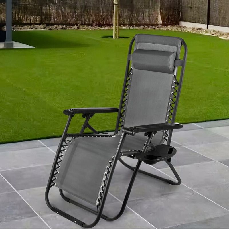 Casa si Gradina - Gradina si terasa - Mobilier exterior - Scaune si sezlonguri gradina - Sezlong pentru gradina, metalic, pliabil, gri inchis, 176x65x106cm, Chomik - Infinity.ro