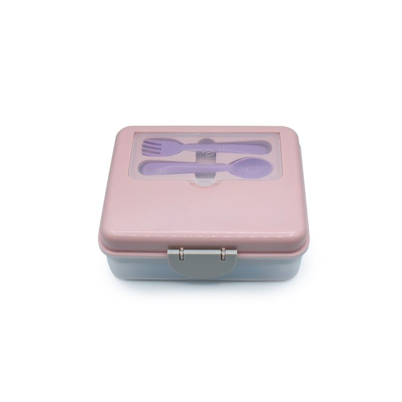 Jucarii, Copii si Bebe - Hrana si alaptare - Biberoane, suzete si accesorii hranire - Articole hranire bebelusi - Cutie pranz BENTO 2 nivele cu tacamuri MELII, roz, mov, gri - Infinity.ro