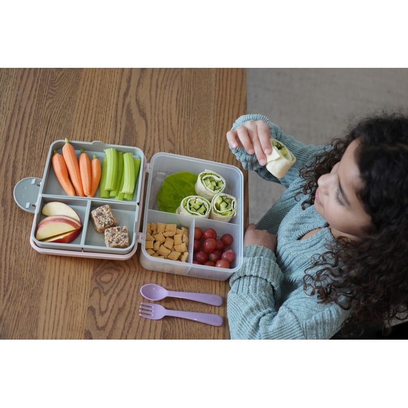 Jucarii, Copii si Bebe - Hrana si alaptare - Biberoane, suzete si accesorii hranire - Articole hranire bebelusi - Cutie pranz BENTO 2 nivele cu tacamuri MELII, roz, mov, gri - Infinity.ro