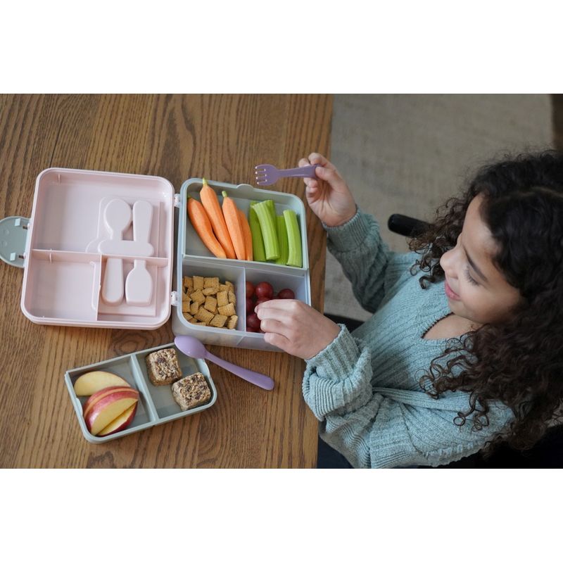 Jucarii, Copii si Bebe - Hrana si alaptare - Biberoane, suzete si accesorii hranire - Articole hranire bebelusi - Cutie pranz BENTO 2 nivele cu tacamuri MELII, roz, mov, gri - Infinity.ro