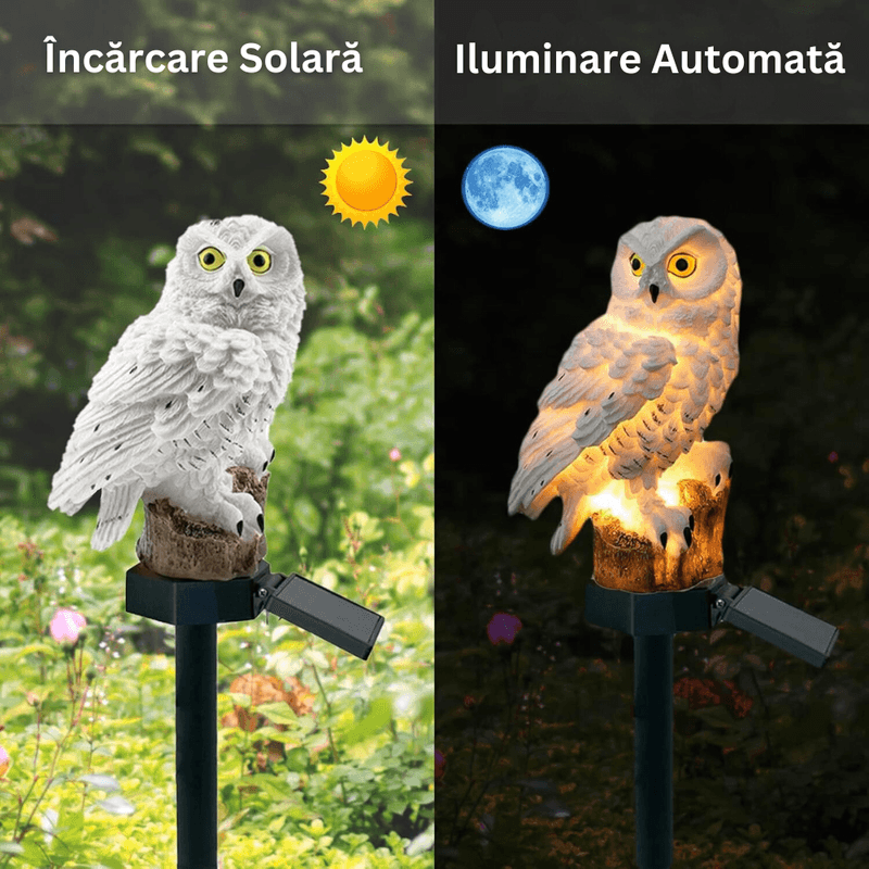 Casa si Gradina - Corpuri si surse de iluminat - Iluminat exterior - Lampi solare - Lampa Solara de Exterior, cu Panou Solar Incorporat, 180°, Iluminare LED, tip Bufnita cu Tarus, Rezistenta la Apa IP44 - Infinity.ro