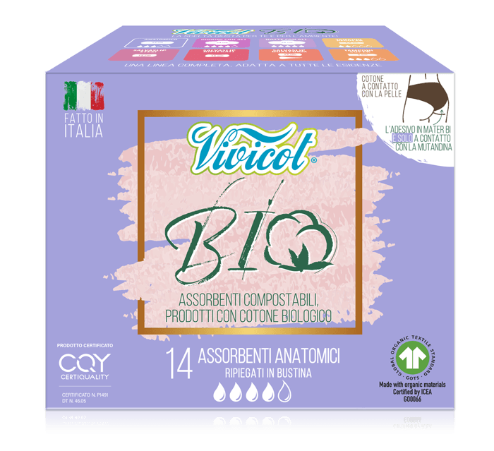 Absorbante de zi din bumbac bio hipoalergenic,compostabil,fara aripioare -4 picaturi (14 buc)-VIVICO