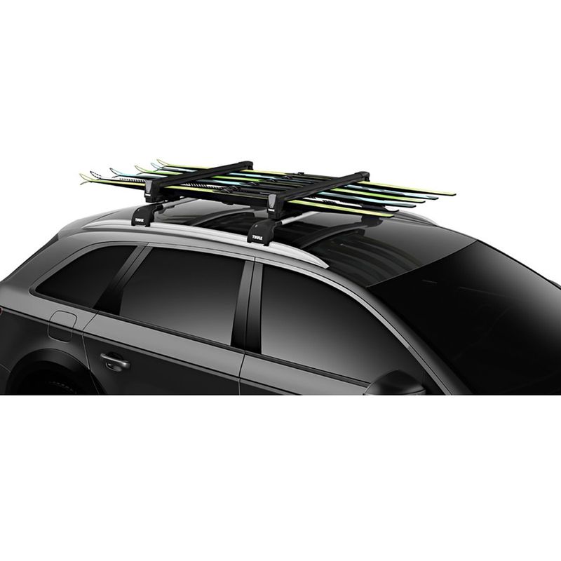 Sport si Outdoor - Echipament Sportiv - Accesorii echipament sportiv - Depozitare si transport articole sportive - Suport 6 perechi schiuri Thule SnowPack Black 7326 cu prindere pe bare transversale aluminiu cu profil T - Infinity.ro