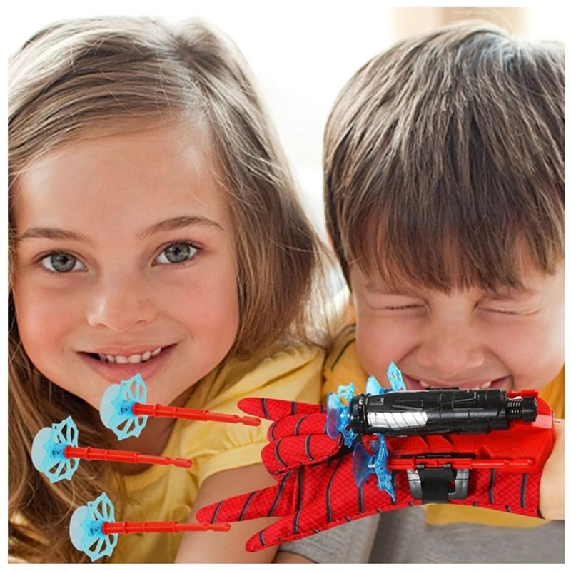 Jucarii, Copii si Bebe - Jucarii si jocuri - Jucarii de rol - Masti si costume copii - Set costum, manusa cu ventuze si figurina Spiderman, marime  7-9 ani, rosu - Infinity.ro