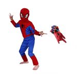 Jucarii, Copii si Bebe - Jucarii si jocuri - Jucarii de rol - Masti si costume copii - Set costum si manusa lansator cu 7 ventuze din burete SpiderMan, marime 3 - 5 ani, rosu - Infinity.ro