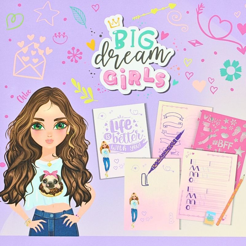 Carti si Birotica - Carti - Carti pentru copii - Activitati extracurriculare - Set Hand Lettering "Big Dream Girls" – Creion, Pix, Guma de Sters si Sabloane Creative - Infinity.ro