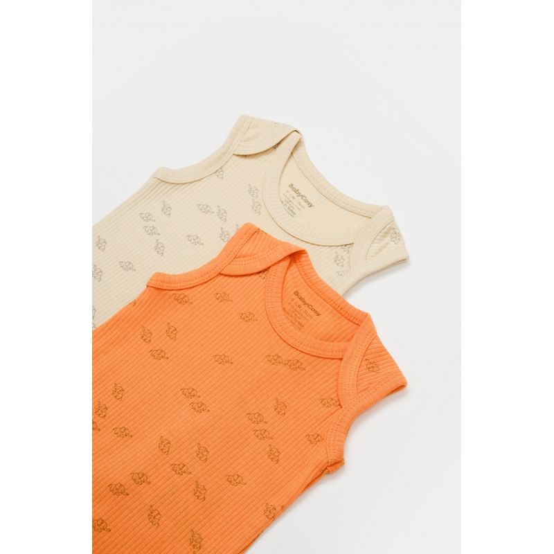 Fashion, accesorii si bijuterii - Copii - Imbracaminte copii - Body-uri copii - Set 2 body-uri fara maneci Printed, BabyCosy, 50% modal+50% bumbac, Stone/Apricot (Marime: 0-3 Luni) - Infinity.ro