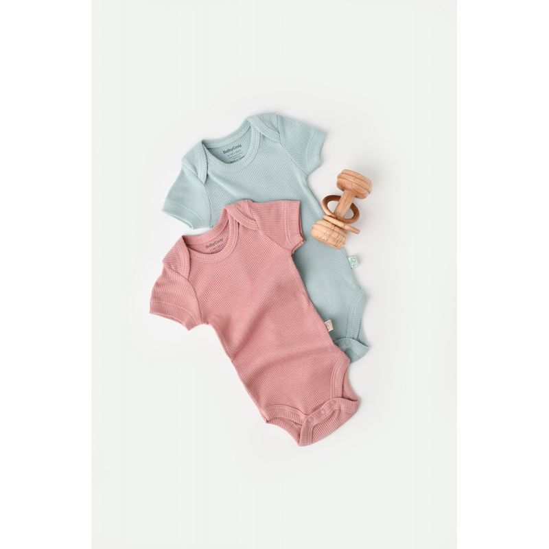 Fashion, accesorii si bijuterii - Copii - Imbracaminte copii - Body-uri copii - Set 2 body-uri bebe unisex din bumbac organic si modal - Mint/Rose, BabyCosy (Marime: 18-24 Luni) - Infinity.ro