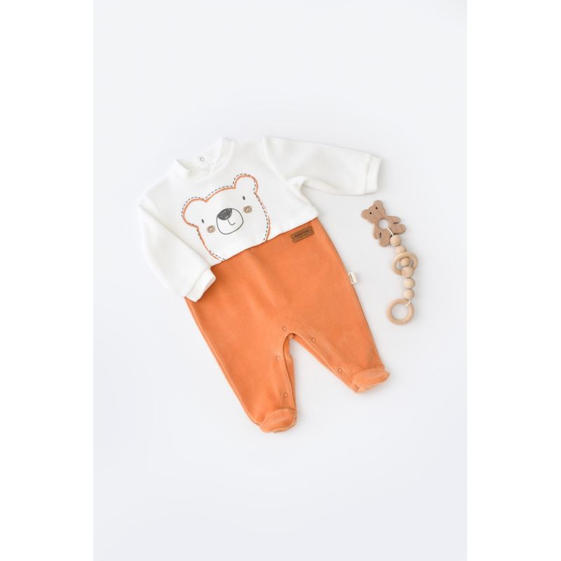 Fashion, accesorii si bijuterii - Copii - Imbracaminte copii - Salopete copii - Salopeta Ursulet cu maneca lunga si botosei din 80%bumbac organic si 20% poliester - Portocaliu, BabyCosy (Marime: 6-9 luni) - Infinity.ro