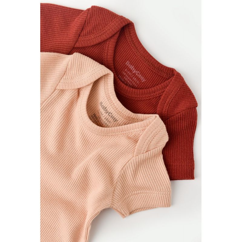 Fashion, accesorii si bijuterii - Copii - Imbracaminte copii - Body-uri copii - Set 2 body-uri bebe unisex din bumbac organic si modal - Caramiziu/Somon, BabyCosy (Marime: 6-9 luni) - Infinity.ro
