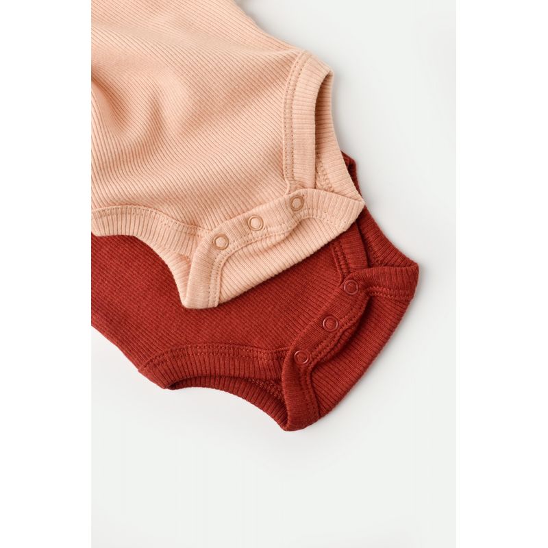 Fashion, accesorii si bijuterii - Copii - Imbracaminte copii - Body-uri copii - Set 2 body-uri bebe unisex din bumbac organic si modal - Caramiziu/Somon, BabyCosy (Marime: 6-9 luni) - Infinity.ro