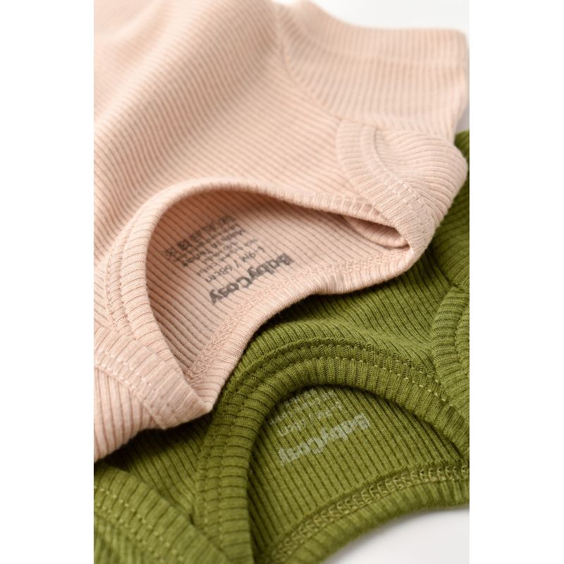 Fashion, accesorii si bijuterii - Copii - Imbracaminte copii - Body-uri copii - Set 2 body-uri bebe unisex din bumbac organic si modal - Verde/Blush, BabyCosy (Marime: 6-9 luni) - Infinity.ro