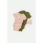 Fashion, accesorii si bijuterii - Copii - Imbracaminte copii - Body-uri copii - Set 2 body-uri bebe unisex din bumbac organic si modal - Verde/Blush, BabyCosy (Marime: 6-9 luni) - Infinity.ro