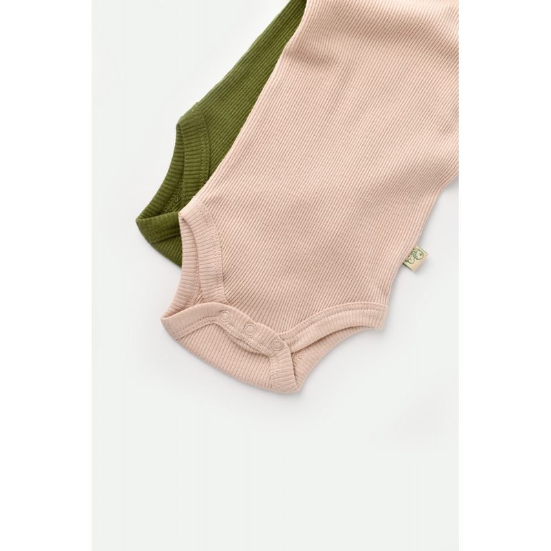 Fashion, accesorii si bijuterii - Copii - Imbracaminte copii - Body-uri copii - Set 2 body-uri bebe unisex din bumbac organic si modal - Verde/Blush, BabyCosy (Marime: 6-9 luni) - Infinity.ro