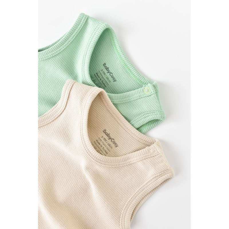 Fashion, accesorii si bijuterii - Copii - Imbracaminte copii - Body-uri copii - Set 2 body-uri fara maneci bebe unisex -100% bumbac organic - Mint/Stone, BabyCosy (Marime: 6-9 luni) - Infinity.ro