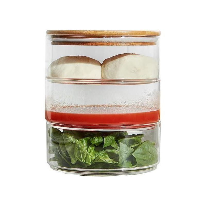 Casa si Gradina - Bucatarie si vesela - Organizare si depozitare bucatarie - Cutii alimentare - Set de 3 recipiente de sticla pentru alimente stivuibile, inchise ermetic, 20 x 16 cm, Vivo, GPZ16 - Infinity.ro