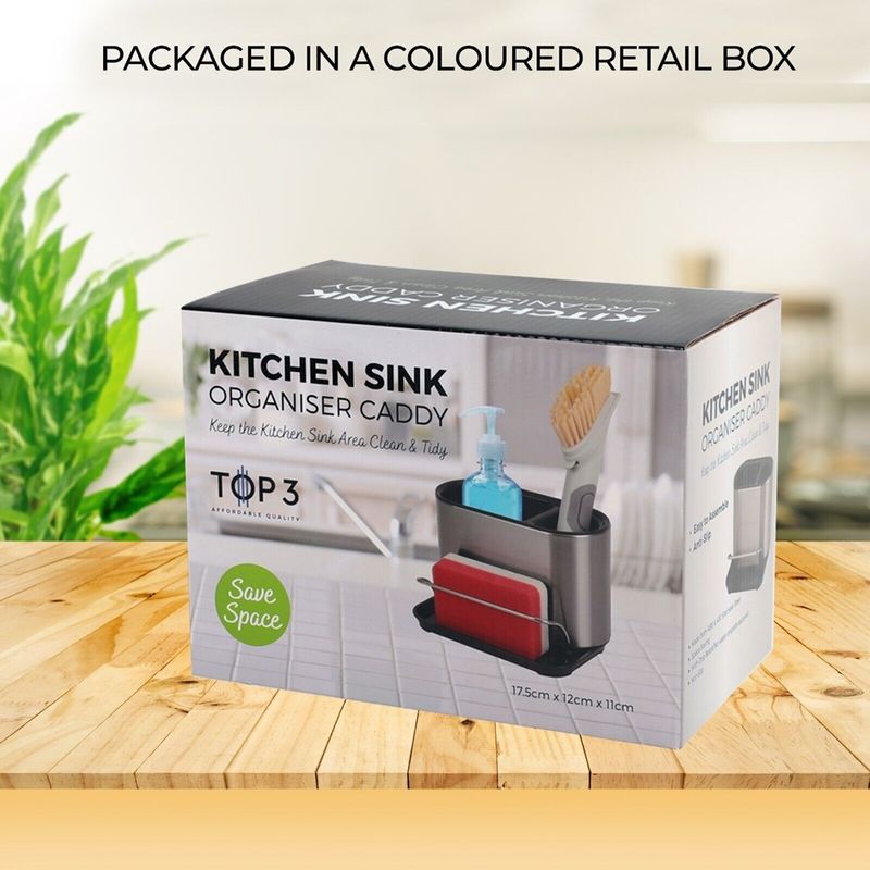 Casa si Gradina - Bucatarie si vesela - Organizare si depozitare bucatarie - Scurgator vase - Organizator chiuveta cu suport pentru burete si cu scurgere, argintiu, Vivo, 84179 - Infinity.ro