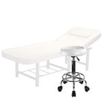 Ingrijire personala si Cosmetice - Sanatate si wellness - Aparate medicale - Dispozitive si accesorii medicale uz casnic - Set salon - Scaun hidraulic, taburet rotativ, alb + masa cosmetica, pat masaj, 186x70x65cm, piele eco, alb - Infinity.ro