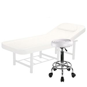 Set salon - Scaun hidraulic, Taburet rotativ, Alb + Masa cosmetica, Pat masaj, 186x70x65cm, Piele eco, Alb