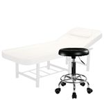 Ingrijire personala si Cosmetice - Sanatate si wellness - Aparate medicale - Dispozitive si accesorii medicale uz casnic - Set salon - Scaun hidraulic, taburet rotativ, negru + masa cosmetica, pat masaj, 186x70x65cm, piele eco, alb - Infinity.ro
