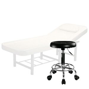 Set salon - Scaun hidraulic, Taburet rotativ, Alb + Masa cosmetica, Pat masaj, 186x70x65cm, Piele eco, Alb