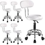 Casa si Gradina - Mobilier - Scaune si fotolii - Scaune - Set 5 buc - Scaun hidraulic, spatar si roti, alb, taburet rotativ, pentru salon cosmetica, piele eco, suport picioare - Infinity.ro