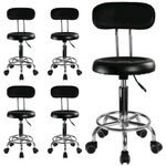 Casa si Gradina - Mobilier - Scaune si fotolii - Scaune - Set 5 buc - Scaun hidraulic, spatar si roti, negru, taburet rotativ, pentru salon cosmetica, piele eco, suport picioare - Infinity.ro