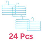 Casa si Gradina - Mobilier - Organizare si depozitare - Umerase si valeti - Set Mercaton, 24 Umerase Multifunctionale din Plastic cu 5 pozitii pentru Haine si Accesorii, Anti-derapante, 31 x 31 cm, Albast - Infinity.ro