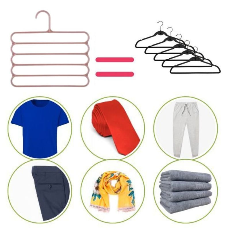 Casa si Gradina - Mobilier - Organizare si depozitare - Umerase si valeti - Set Mercaton, 24 Umerase Multifunctionale din Plastic cu 5 pozitii pentru Haine si Accesorii, Anti-derapante, 31 x 31 cm, Maro - Infinity.ro