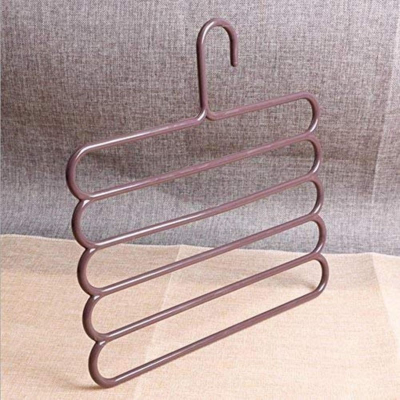 Casa si Gradina - Mobilier - Organizare si depozitare - Umerase si valeti - Set Mercaton, 24 Umerase Multifunctionale din Plastic cu 5 pozitii pentru Haine si Accesorii, Anti-derapante, 31 x 31 cm, Maro - Infinity.ro