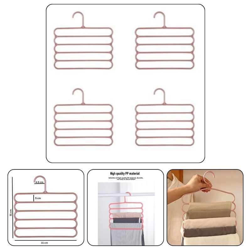 Casa si Gradina - Mobilier - Organizare si depozitare - Umerase si valeti - Set Mercaton, 12 Umerase Multifunctionale din Plastic cu 5 pozitii pentru Haine si Accesorii, Anti-derapante, 31 x 31 cm, Roz, M - Infinity.ro