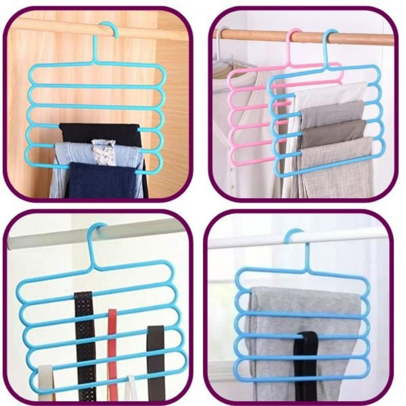 Casa si Gradina - Mobilier - Organizare si depozitare - Umerase si valeti - Set Mercaton, 12 Umerase Multifunctionale din Plastic cu 5 pozitii pentru Haine si Accesorii, Anti-derapante, 31 x 31 cm, Roz, M - Infinity.ro