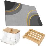 Casa si Gradina - Textile si covoare - Covoare - Covorase baie - Covoras pentru baie ultra absorbant, anti-alunecare, material Diaton, Model Cercle, 50 x 80 cm cu Sapuniera din lemn natural Bam - Infinity.ro