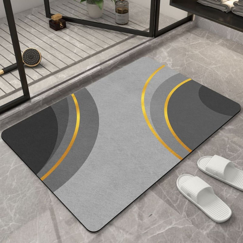 Casa si Gradina - Textile si covoare - Covoare - Covorase baie - Covoras pentru baie ultra absorbant, anti-alunecare, material Diaton, Model Cercle, 50 x 80 cm cu Sapuniera din lemn natural Bam - Infinity.ro