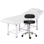 Ingrijire personala si Cosmetice - Sanatate si wellness - Aparate medicale - Dispozitive si accesorii medicale uz casnic - Set pat cosmetica, alb, 186x70x70cm, 22kg, piele ecologica + Scaun salon cu spatar, negru, taburet rotativ pe roti - Infinity.ro
