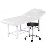Ingrijire personala si Cosmetice - Sanatate si wellness - Articole wellness - Aparate si dispozitive de masaj - Set pat cosmetica, alb, 186x70x70cm, 22kg, piele ecologica + Scaun rotativ pentru salon, taburet pe roti, negru - Infinity.ro
