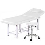 Ingrijire personala si Cosmetice - Sanatate si wellness - Articole wellness - Aparate si dispozitive de masaj - Set pat cosmetica, alb, 186x70x70cm, 22kg, piele ecologica + Scaun rotativ pentru salon, taburet pe roti, alb - Infinity.ro