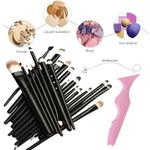 Ingrijire personala si Cosmetice - Machiaj - Aplicatoare si pensule machiaj - Set Profesional de Machiaj cu 20 de Pensule Antialergice si Sablon Multifunctional 5-in-1 Eyeliner din Silicon in Nuanta Roz - Infinity.ro