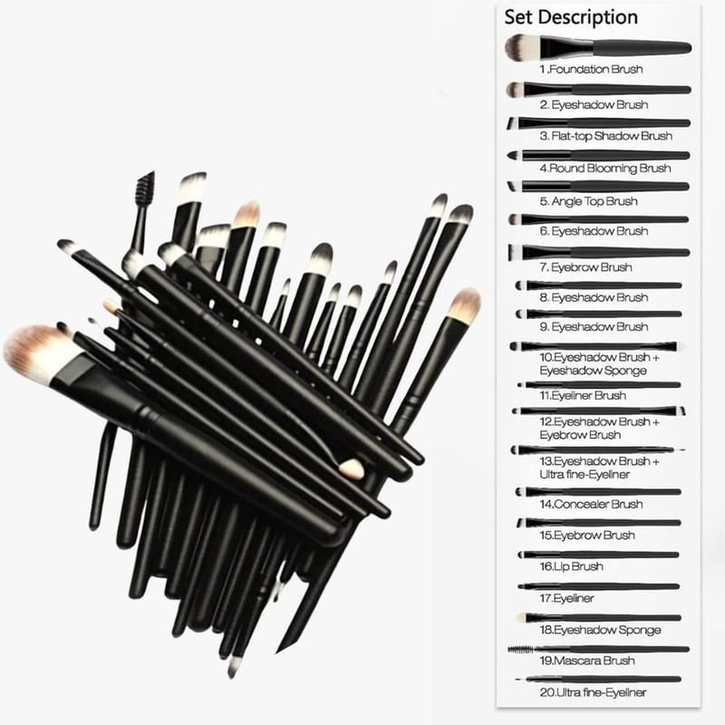 Ingrijire personala si Cosmetice - Machiaj - Aplicatoare si pensule machiaj - Set Profesional de Machiaj cu 20 de Pensule Antialergice si Sablon Multifunctional 5-in-1 Eyeliner din Silicon in Nuanta Roz - Infinity.ro