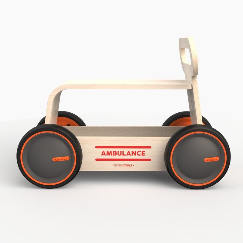 Jucarii, Copii si Bebe - Jucarii si jocuri - Jucarii de exterior - Masinute si vehicule pentru copii - Masinuta ride-on, premergator si carucior de jucarii MamaToyz DriveMe Wood, Ambulanta - Jucarie din lemn 3 in 1 - Infinity.ro