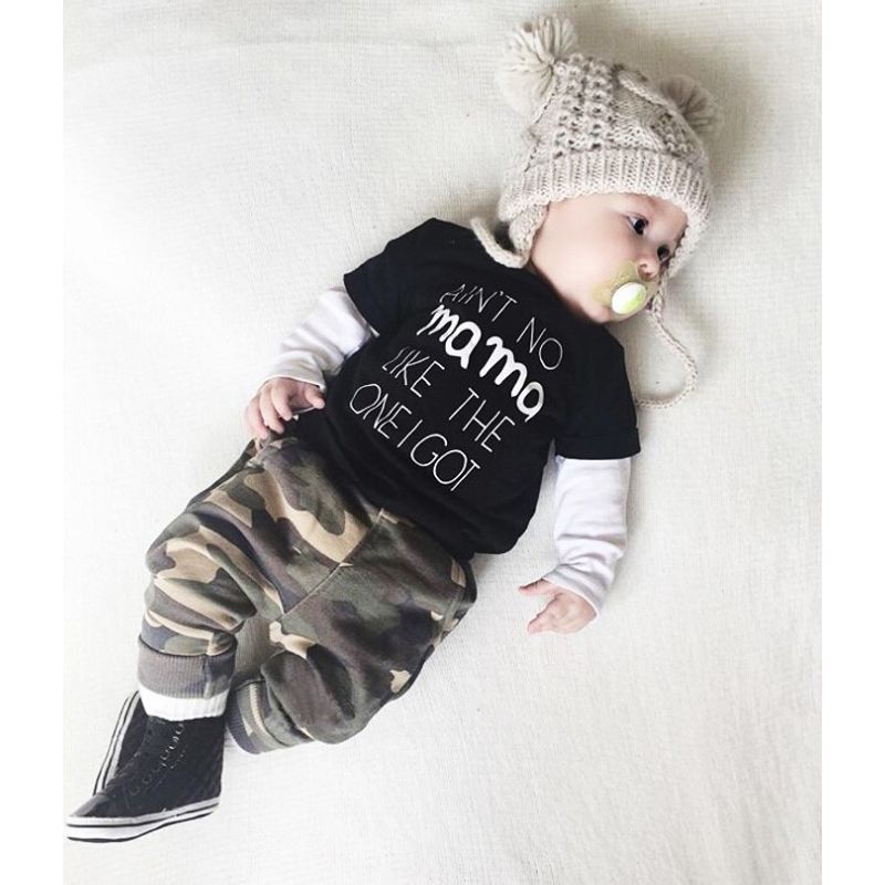 Fashion, accesorii si bijuterii - Copii - Imbracaminte copii - Bluze si camasi copii - Tricou copii negru "Ain't No Mama" Drool (Marime: 90) - Infinity.ro