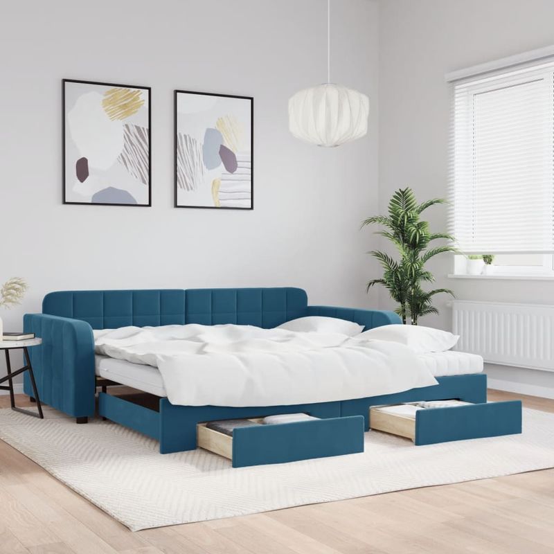 Casa si Gradina - Mobilier - Paturi si accesorii - Paturi - Pat de zi cu extensie si sertare, albastru, 100x200 cm, catifea - Infinity.ro