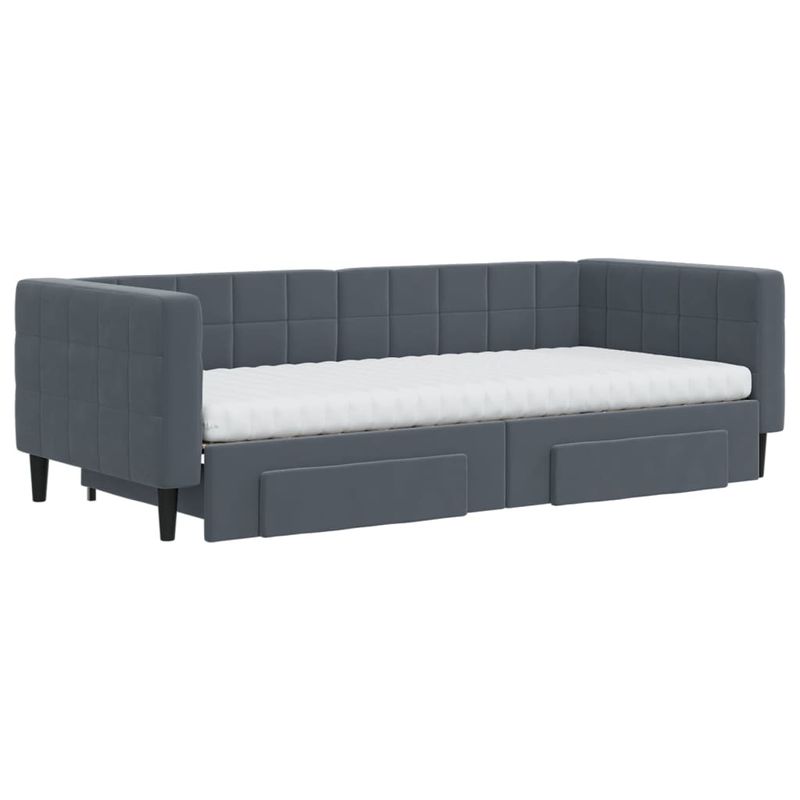 Casa si Gradina - Mobilier - Paturi si accesorii - Paturi - Pat de zi cu extensie si sertare gri inchis 90x200 cm catifea - Infinity.ro