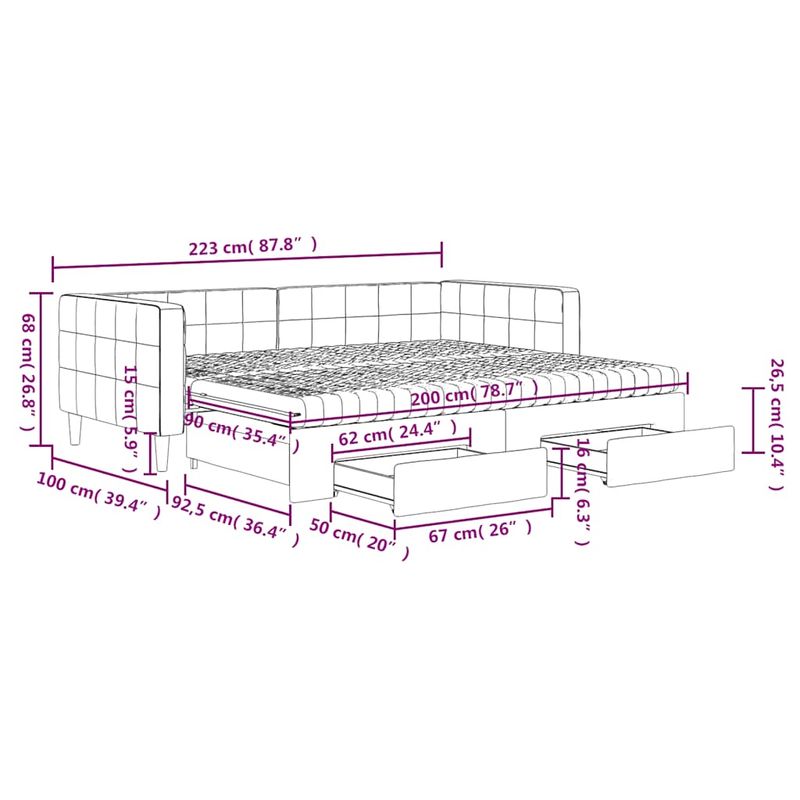 Casa si Gradina - Mobilier - Paturi si accesorii - Paturi - Pat de zi cu extensie si sertare gri inchis 90x200 cm catifea - Infinity.ro