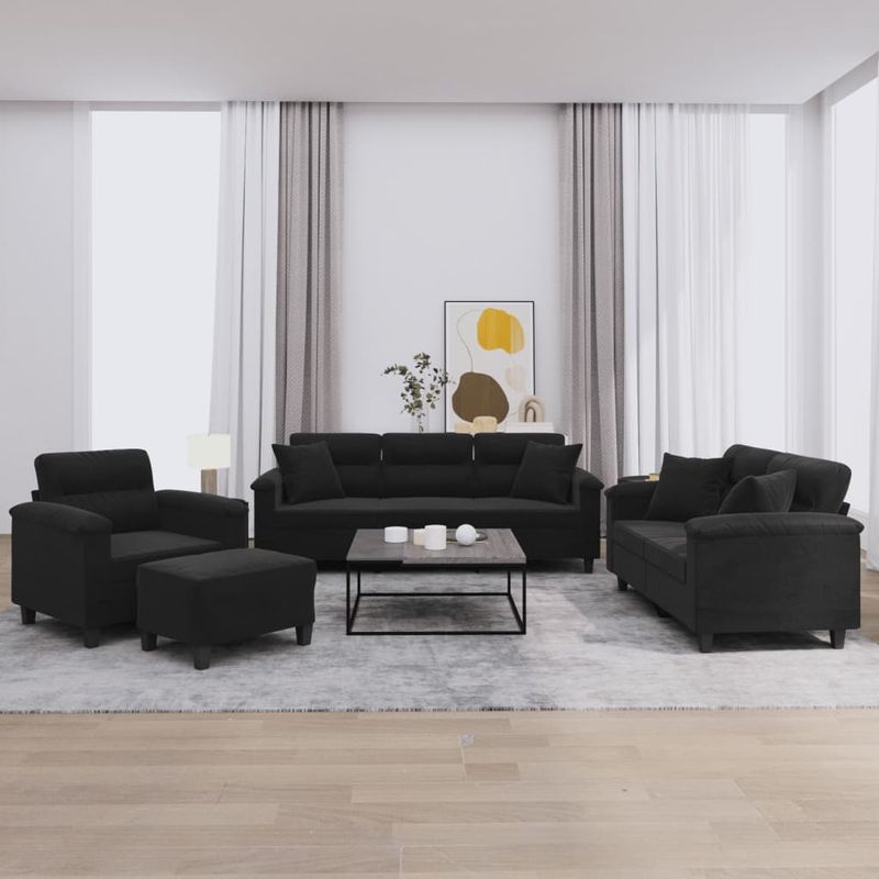 Casa si Gradina - Mobilier - Seturi de mobilier - Seturi living - Set de canapele cu perne, 4 piese, negru, microfibra - Infinity.ro