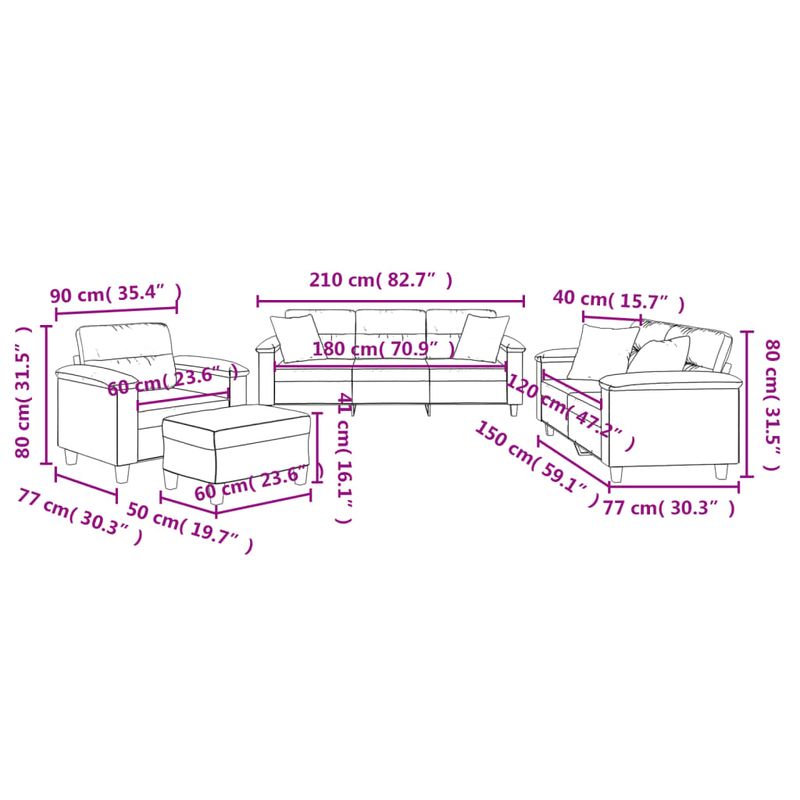 Casa si Gradina - Mobilier - Seturi de mobilier - Seturi living - Set de canapele cu perne, 4 piese, negru, microfibra - Infinity.ro