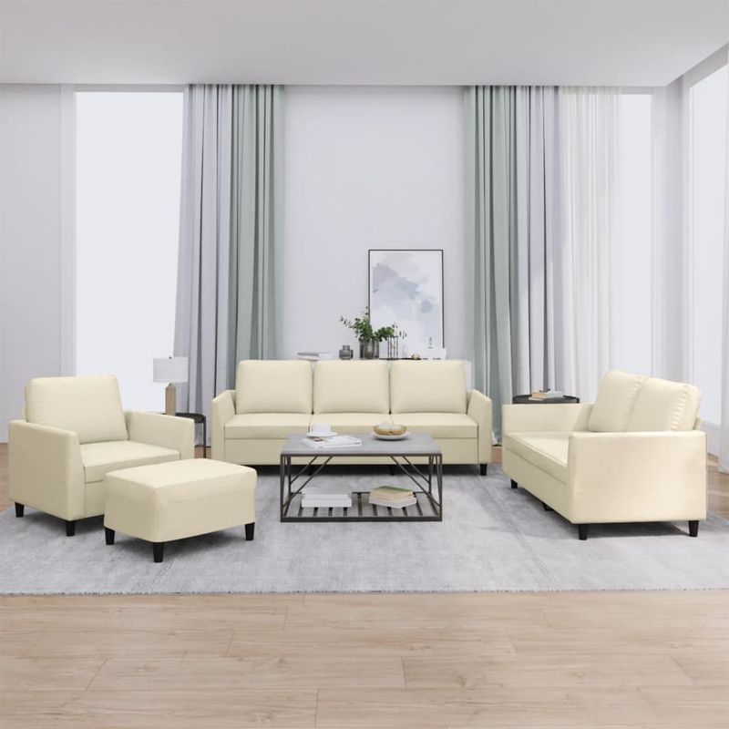 Casa si Gradina - Mobilier - Seturi de mobilier - Seturi living - Set de canapele cu perne, 4 piese, crem, piele ecologica - Infinity.ro
