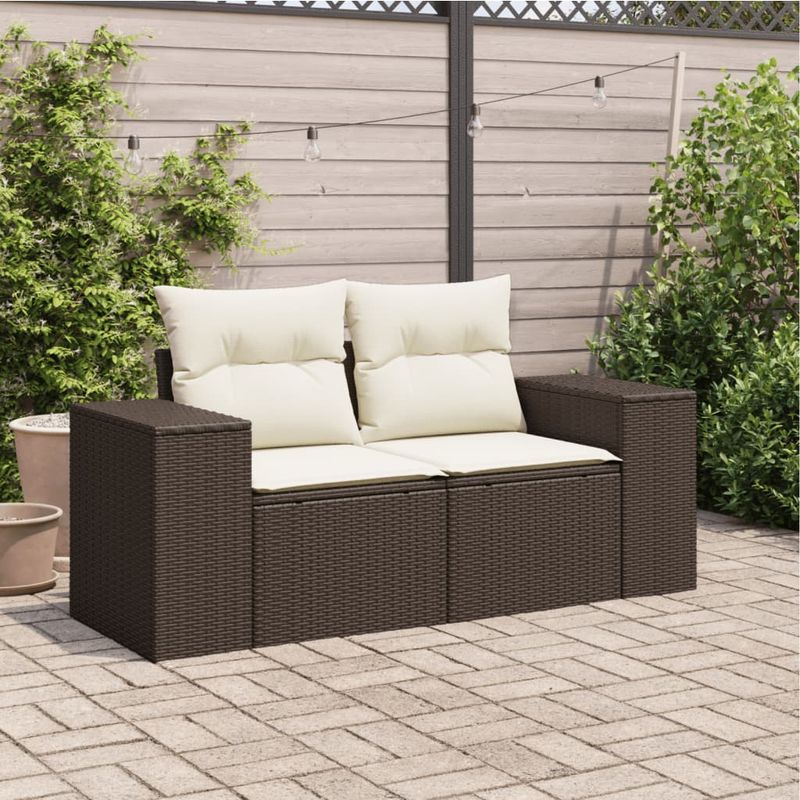 Casa si Gradina - Gradina si terasa - Mobilier exterior - Canapele si fotolii gradina - Canapea de gradina cu perne, 2 locuri, maro, poliratan - Infinity.ro
